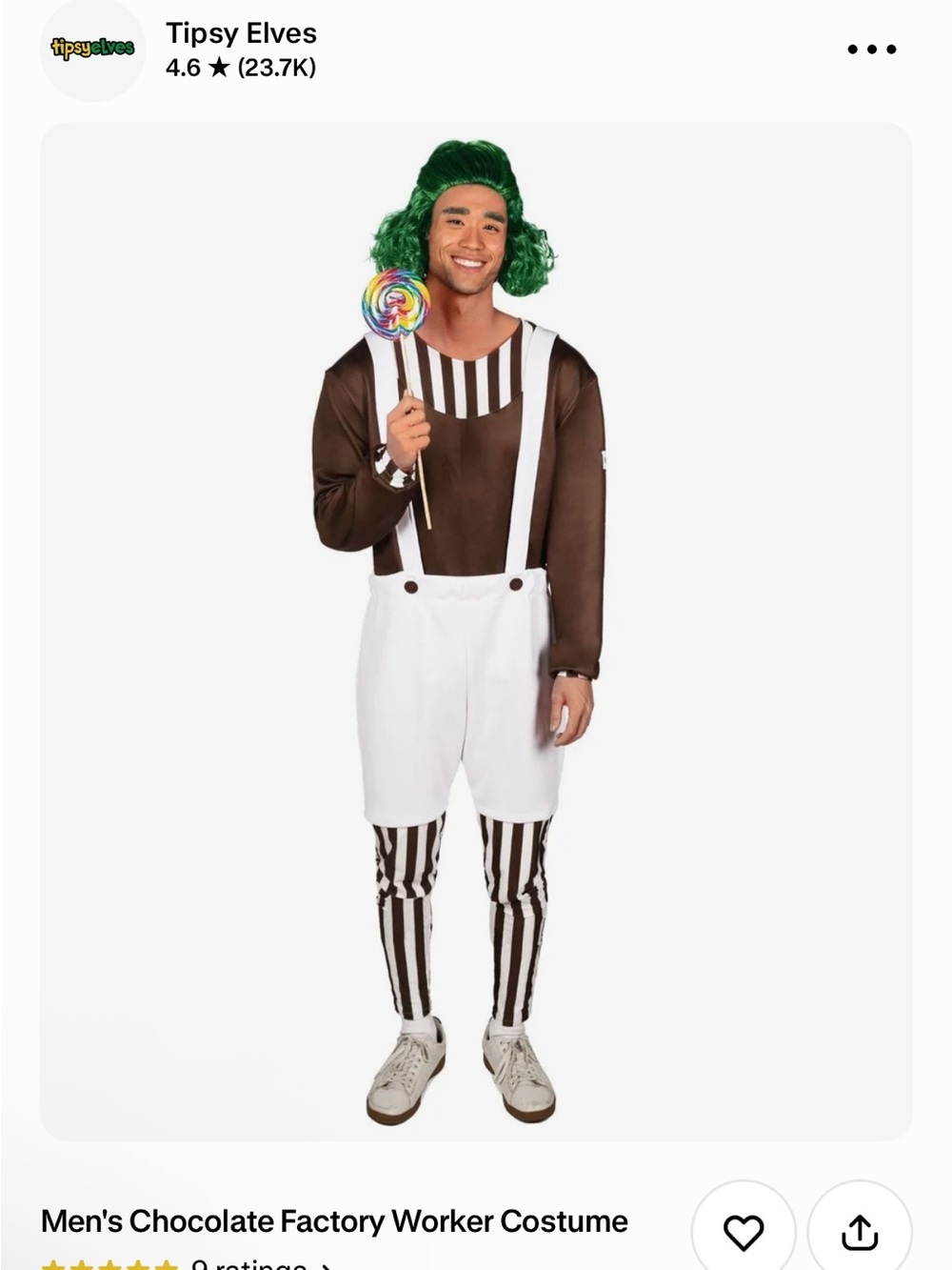 Tipsy Elves Kids Chocolate Factory Outfit - Brown, White & Green Wig Accent